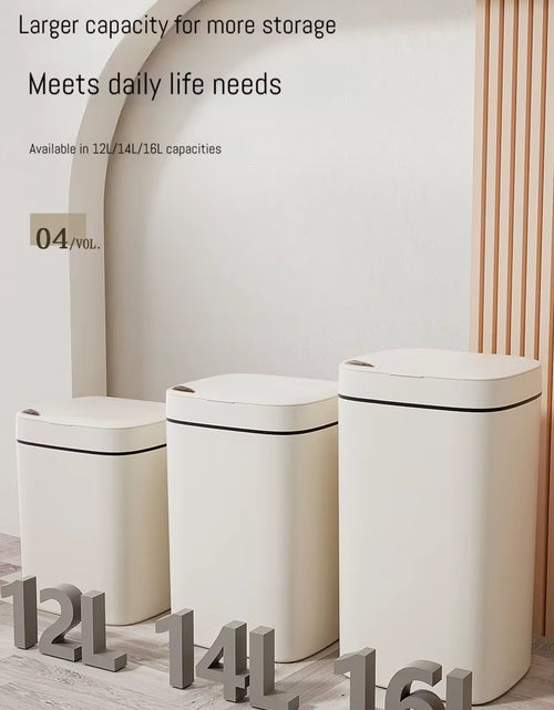 Load image into Gallery viewer, 16L Smart Bathroom Trash Can White Non-Contact Narrow Smart Sensor Trash Can Smart Home Automatic Bagging Electronic Trash Can
